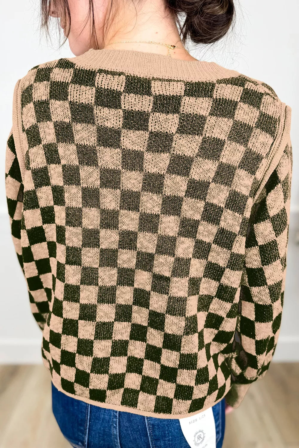 Trendsi Multicolour Drop Shoulder Plaid Knit Long Sleeve Sweater -