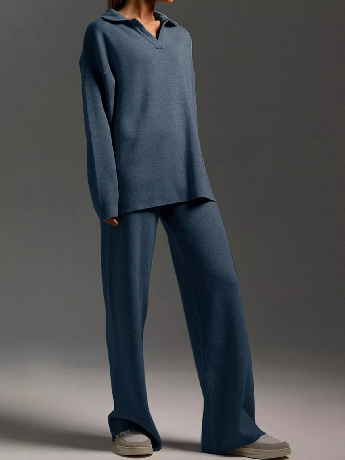 Polo top and pants set, blue full front