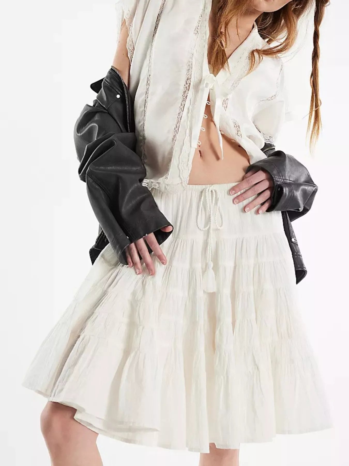 Trendsi Tiered Drawstring Mini Skirt -