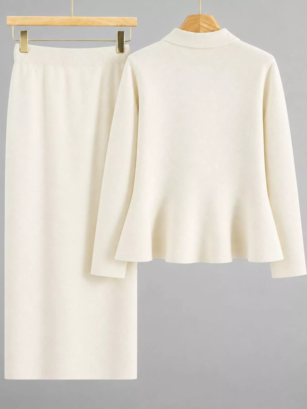 Cardigan and skirt set, back view