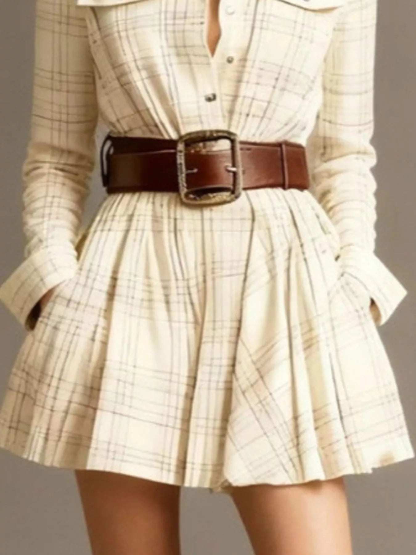 Trendsi Plaid Long Sleeve Shirt Dress -