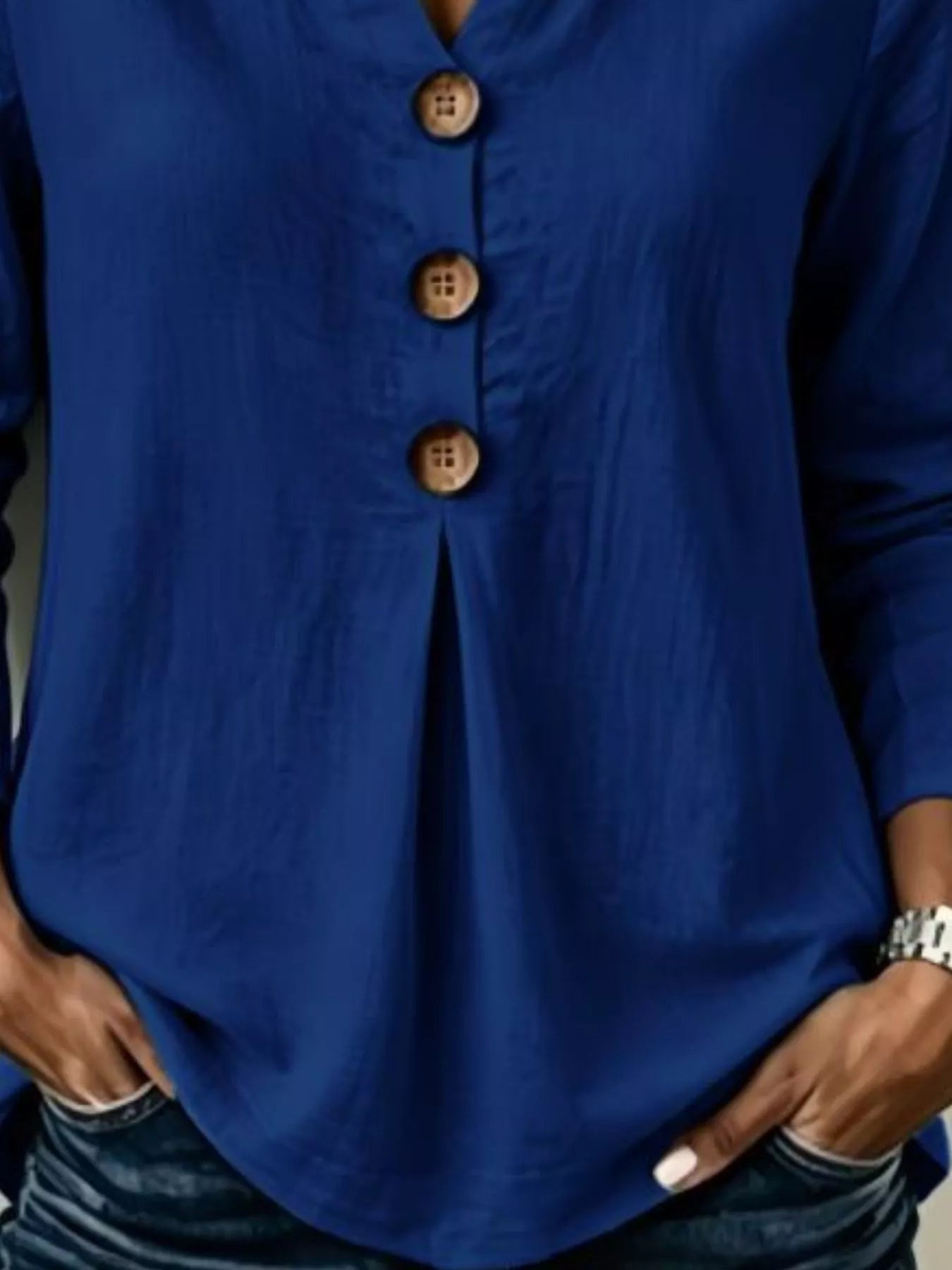 Trendsi Full Size Button Detail Long Sleeve Blouse Plus Size -