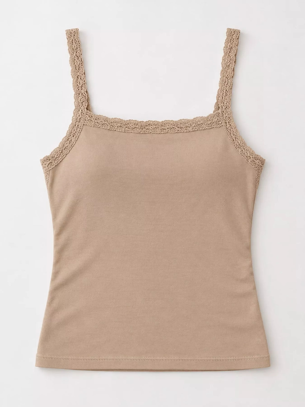 Lace camisole, beige flat lay