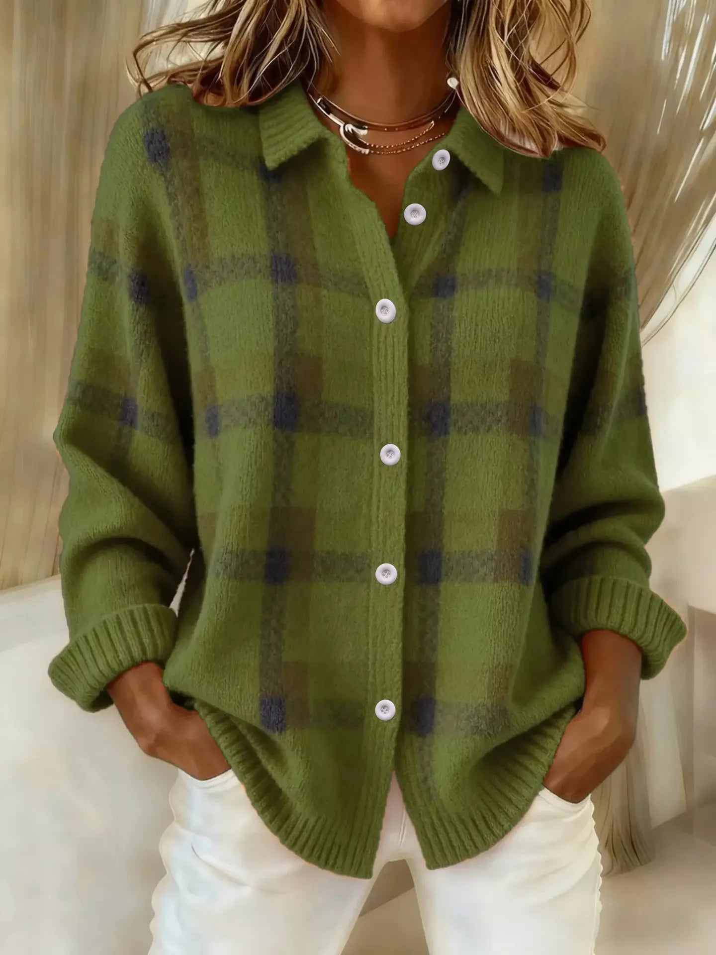 Trendsi Plaid Button-Up Cardigan -