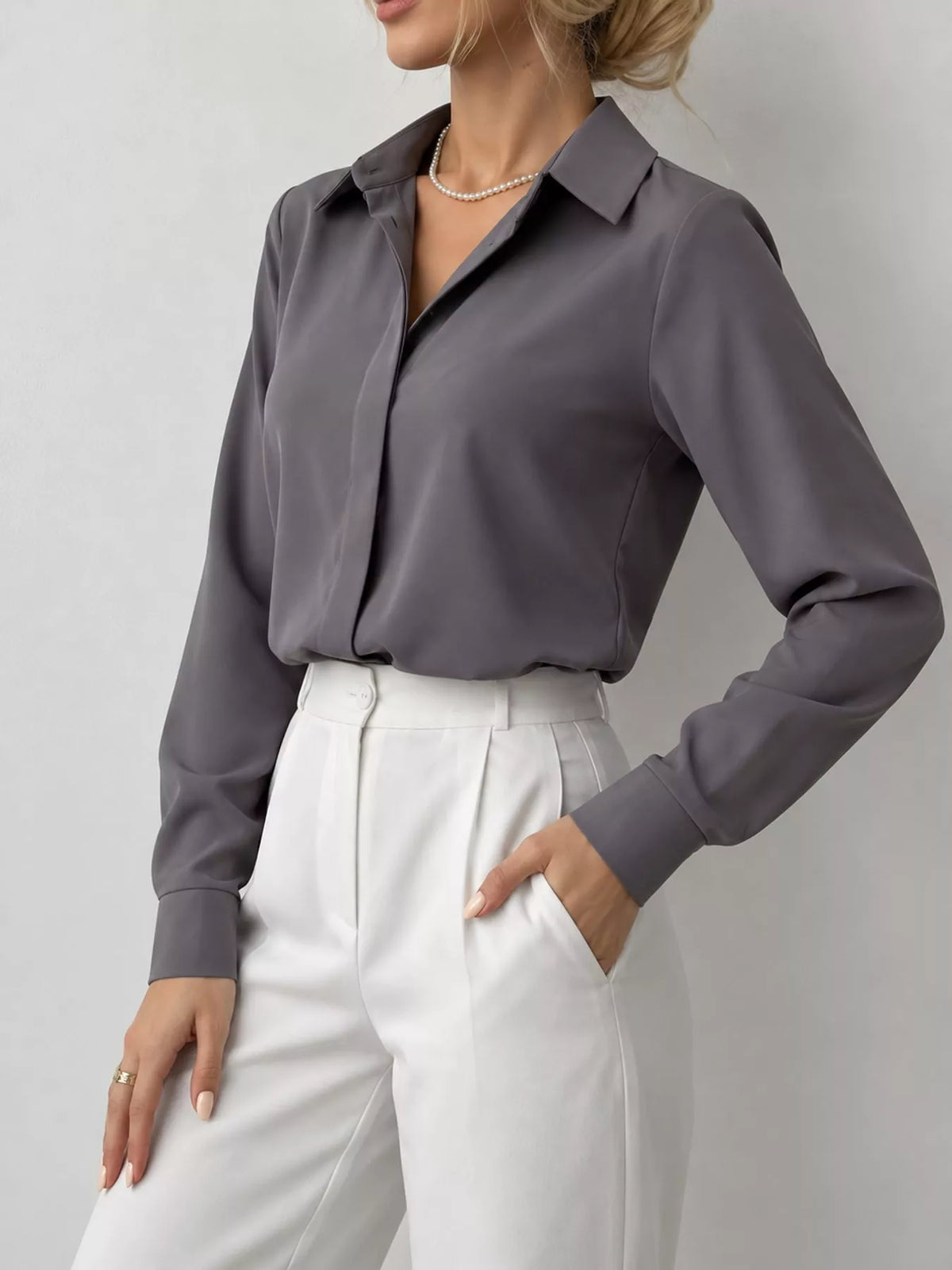 Button-up shirt, gray side