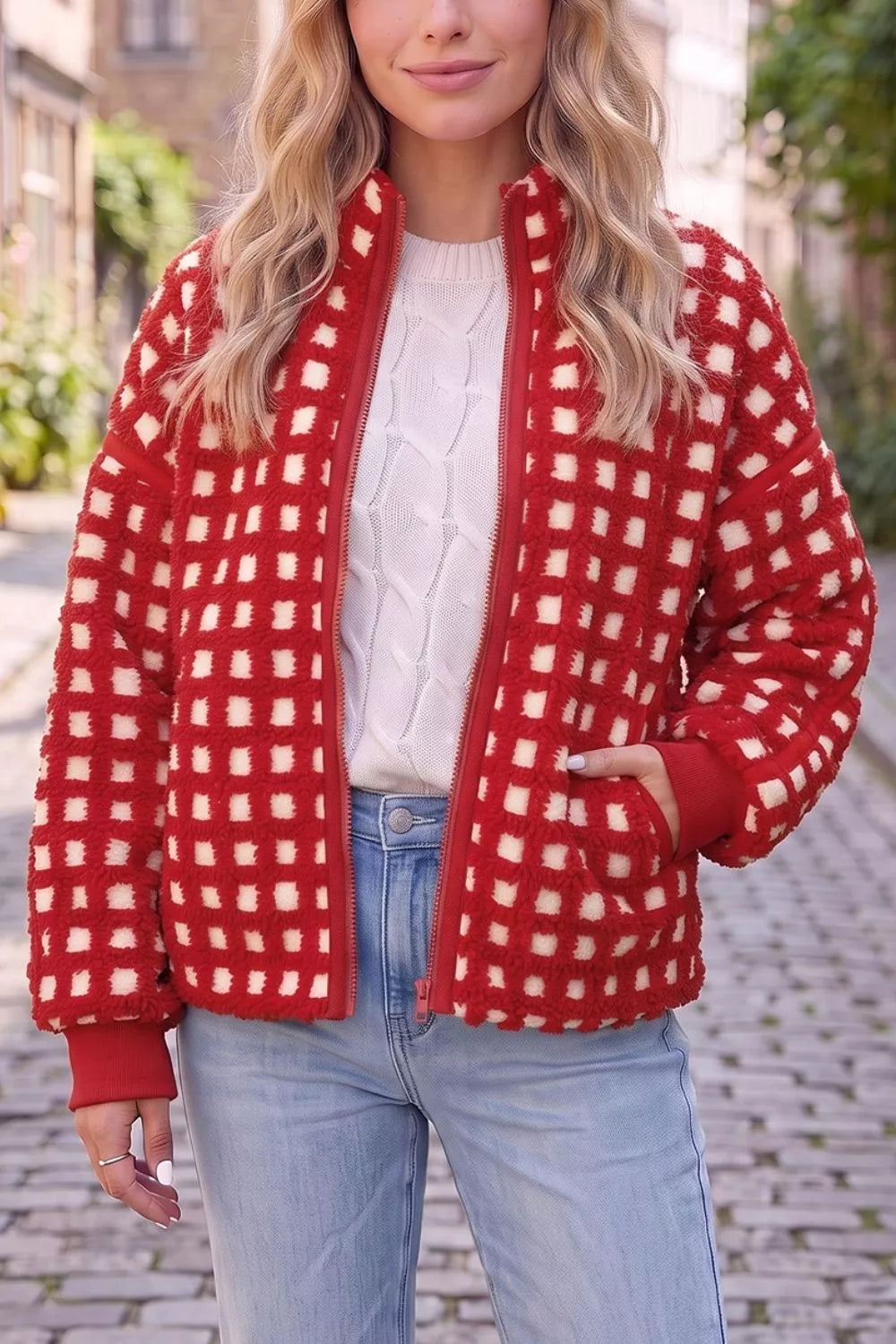 Trendsi Plaid Zip-Up Long Sleeve Outerwear -