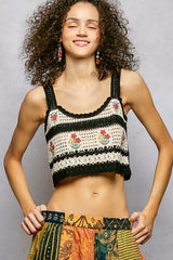 Trendsi POL Floral Embroidered Cropped Crochet Cami with Scalloped Hem -