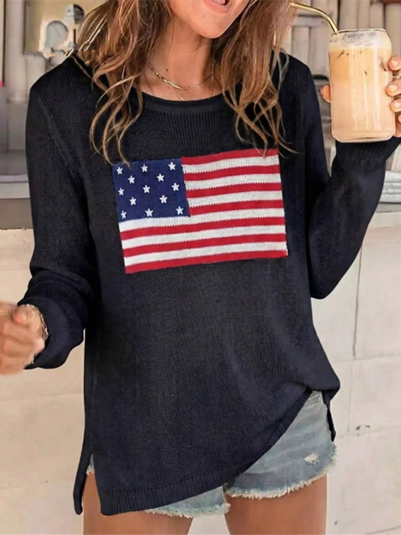 Trendsi American Flag Long Sleeve Sweater -
