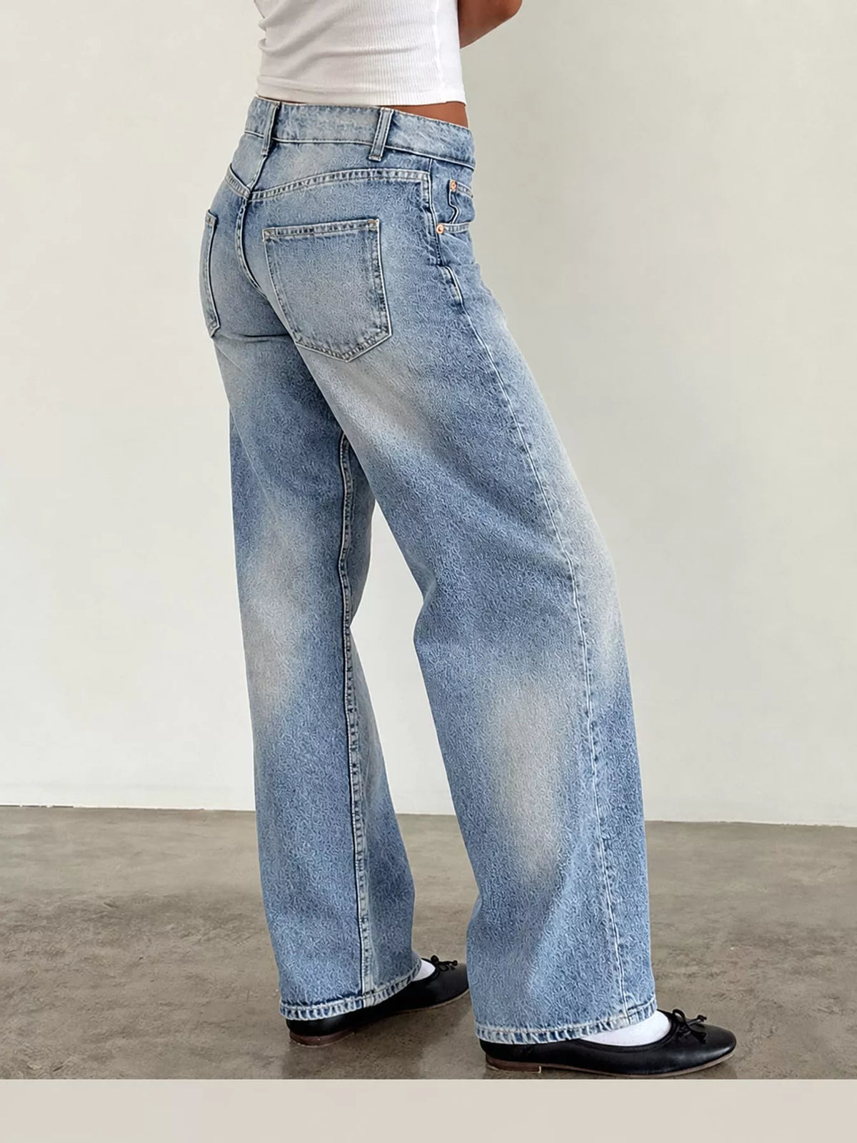 Vintage Wash Low-Rise Wide-Leg Jeans — side view