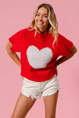 Trendsi BiBi Rib Banded Heart Pattern Valentines Sweater -