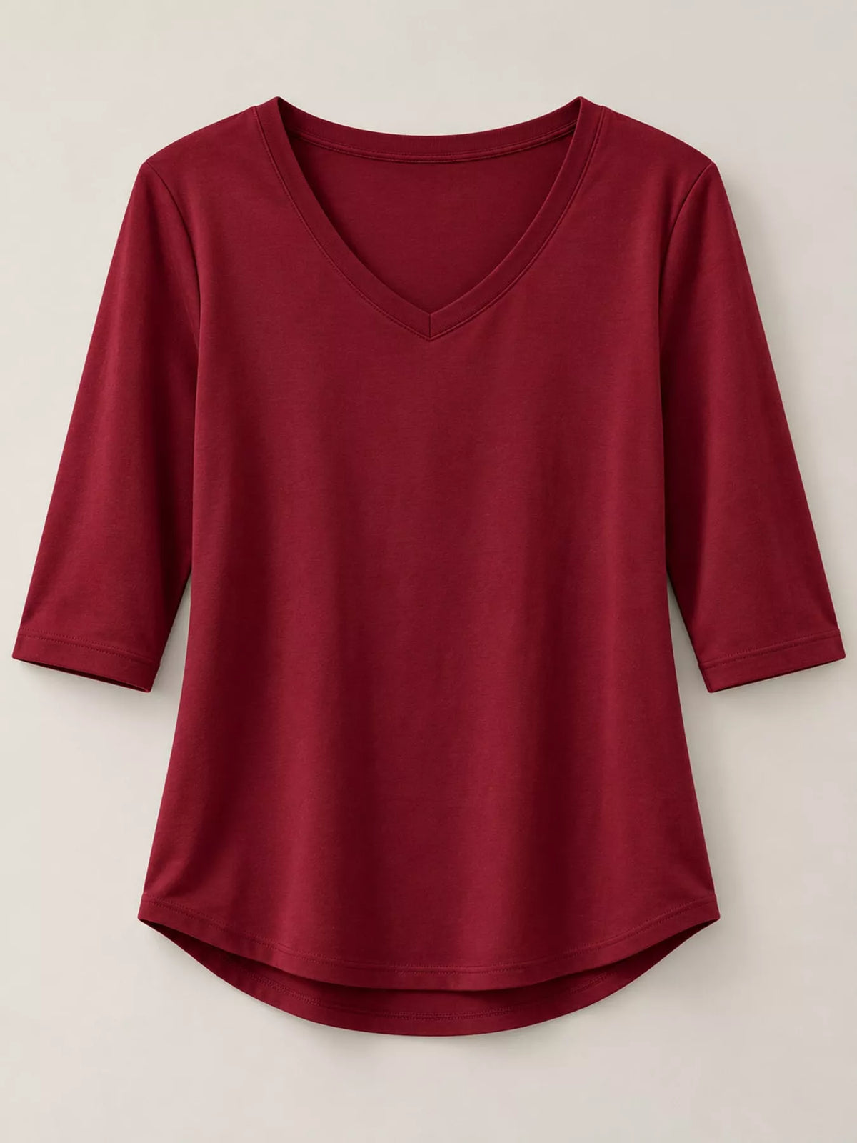 Burgundy v-neck half sleeve t-shirt