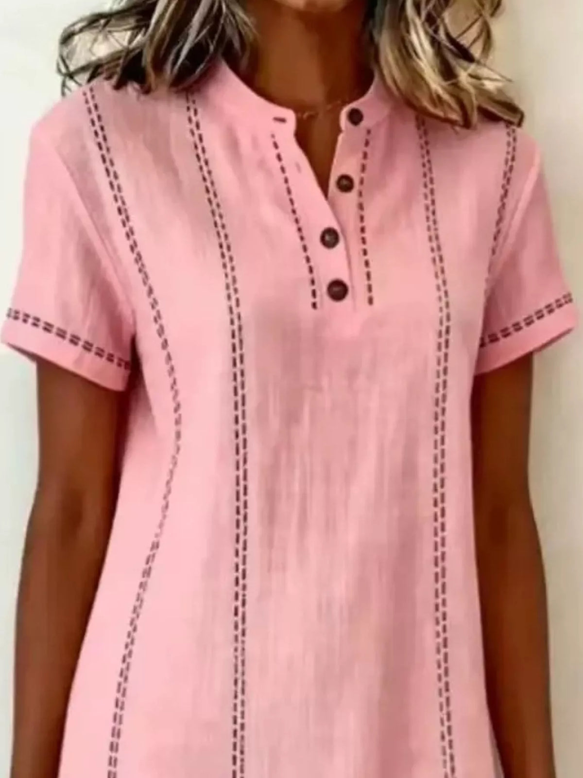 Button-detail short sleeve shift dress