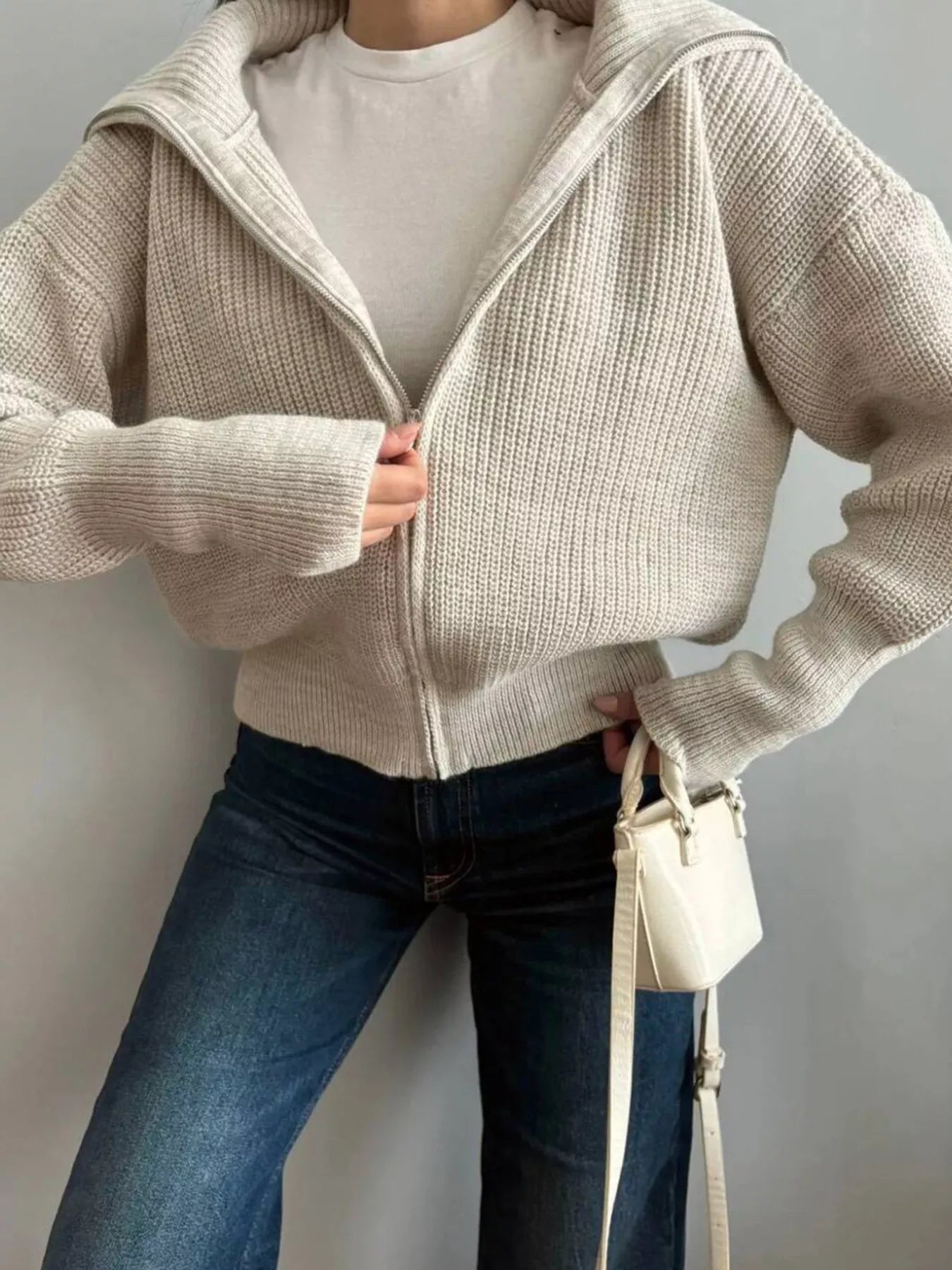Trendsi Zip Up Dropped Shoulder Cardigan -