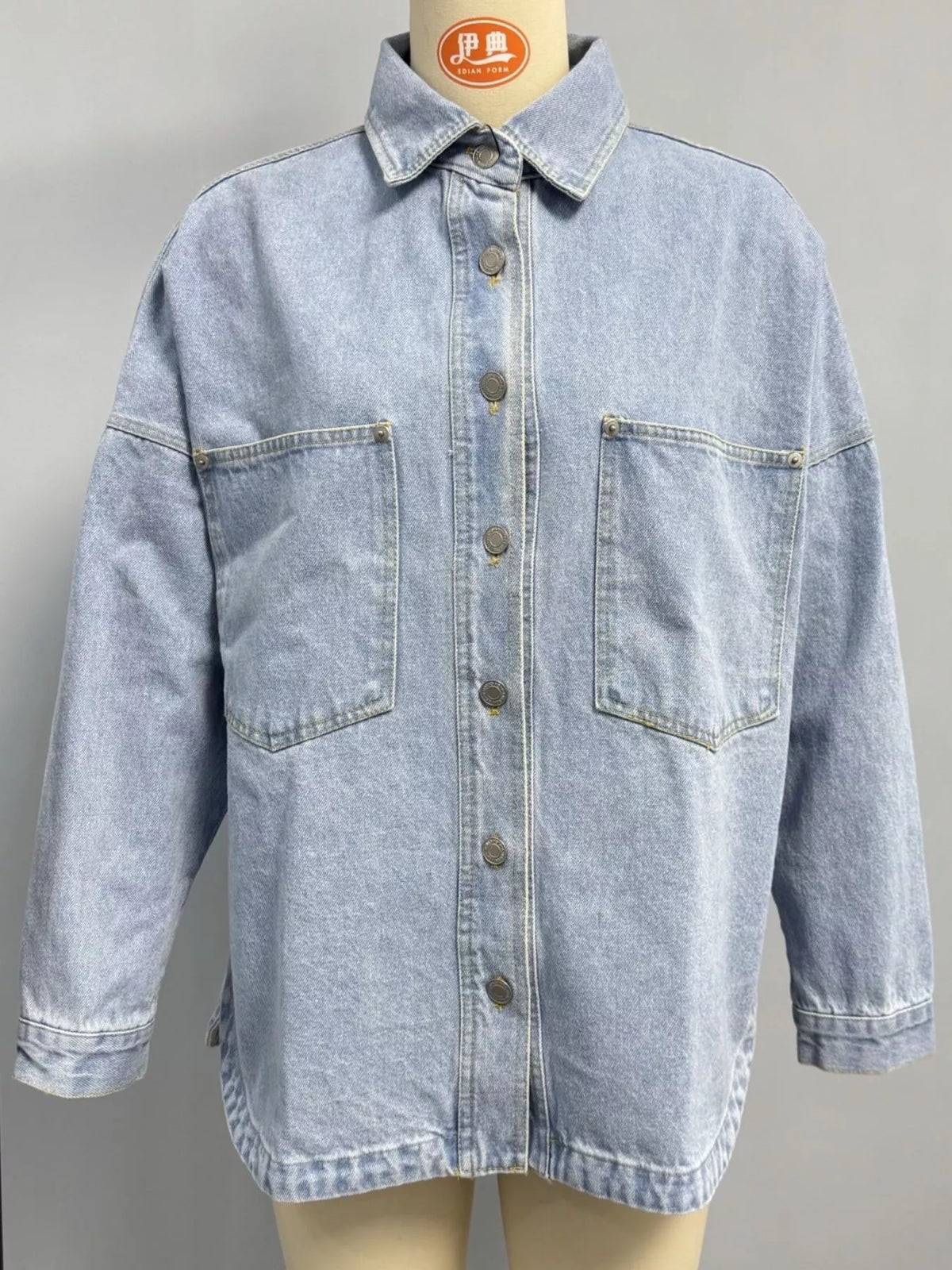 Denim Blue button-down dropped shoulder denim jacket