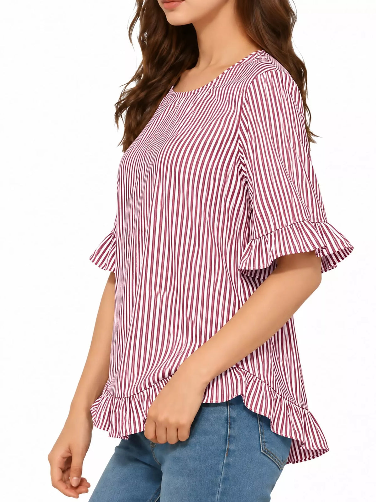 Ruffle Hem Short Sleeve Blouse — side view