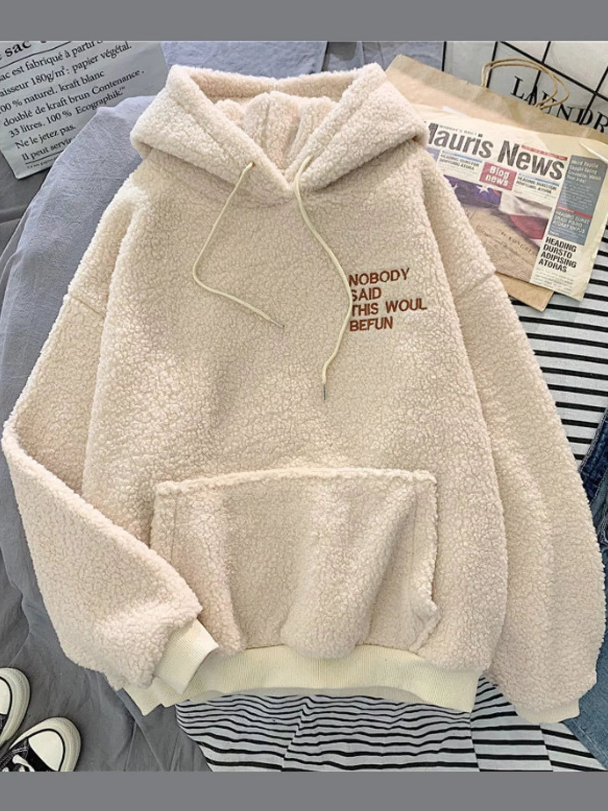 Oversized Drawstring Sherpa Hoodie — garment front
