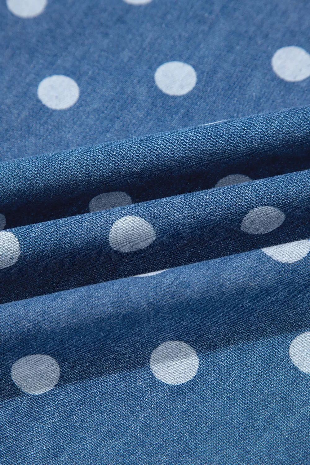 Trendsi Polka Dot Long Sleeve Collar Shift Tunic Denim Jacket -