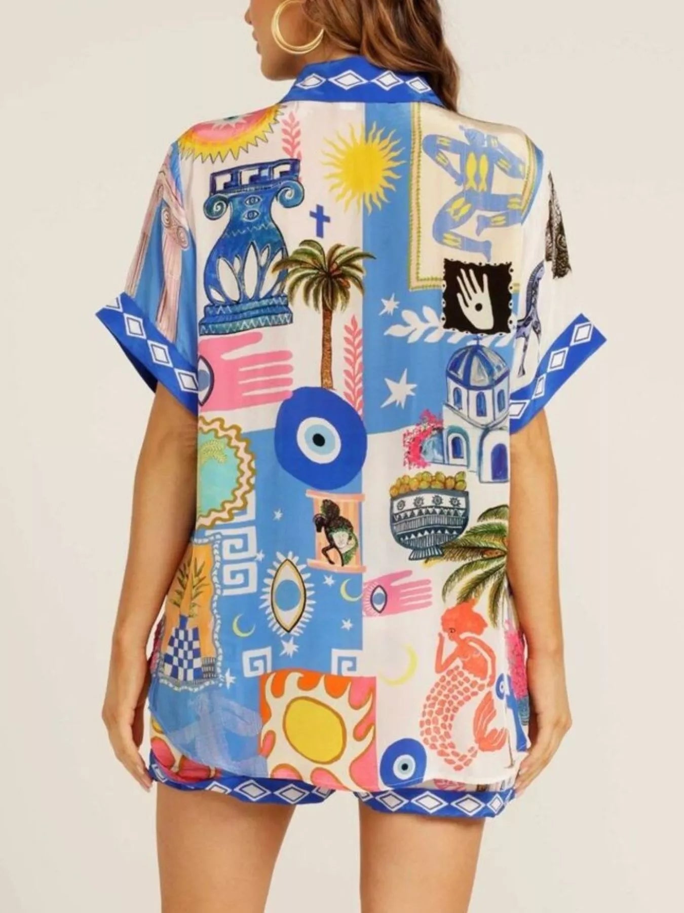 Trendsi Printed Button-Down Shirt and Shorts Set -
