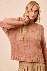 Trendsi BiBi Chunky Knit Sweater with Flower Detail Sleeves -