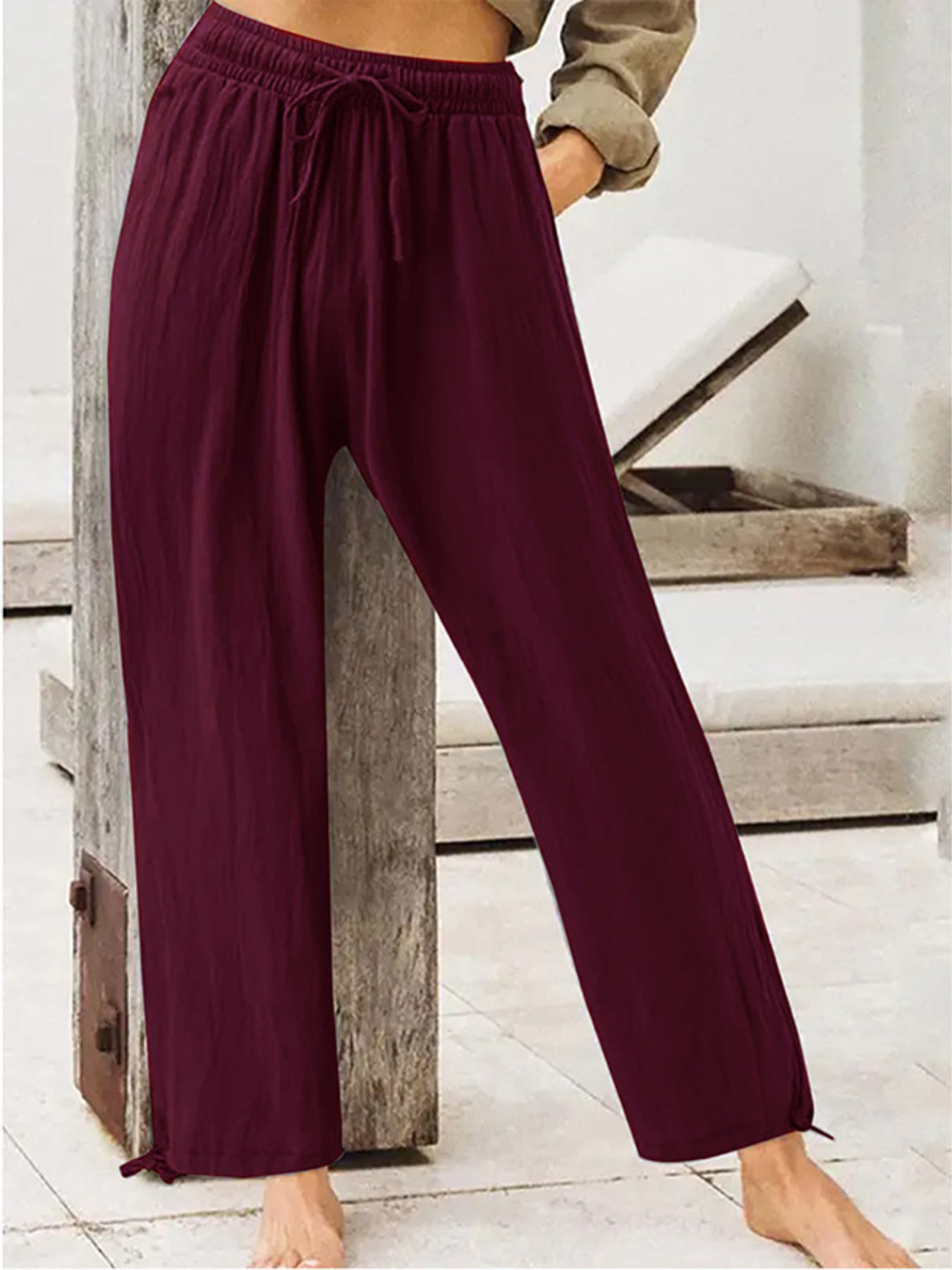 Trendsi Full Size Casual Drawstring Wide-Leg Pants Plus Size -