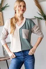 Trendsi Women’s Ribbed Color Block T-Shirt Exposed Seam Polyester Short Sleeve - Shirts