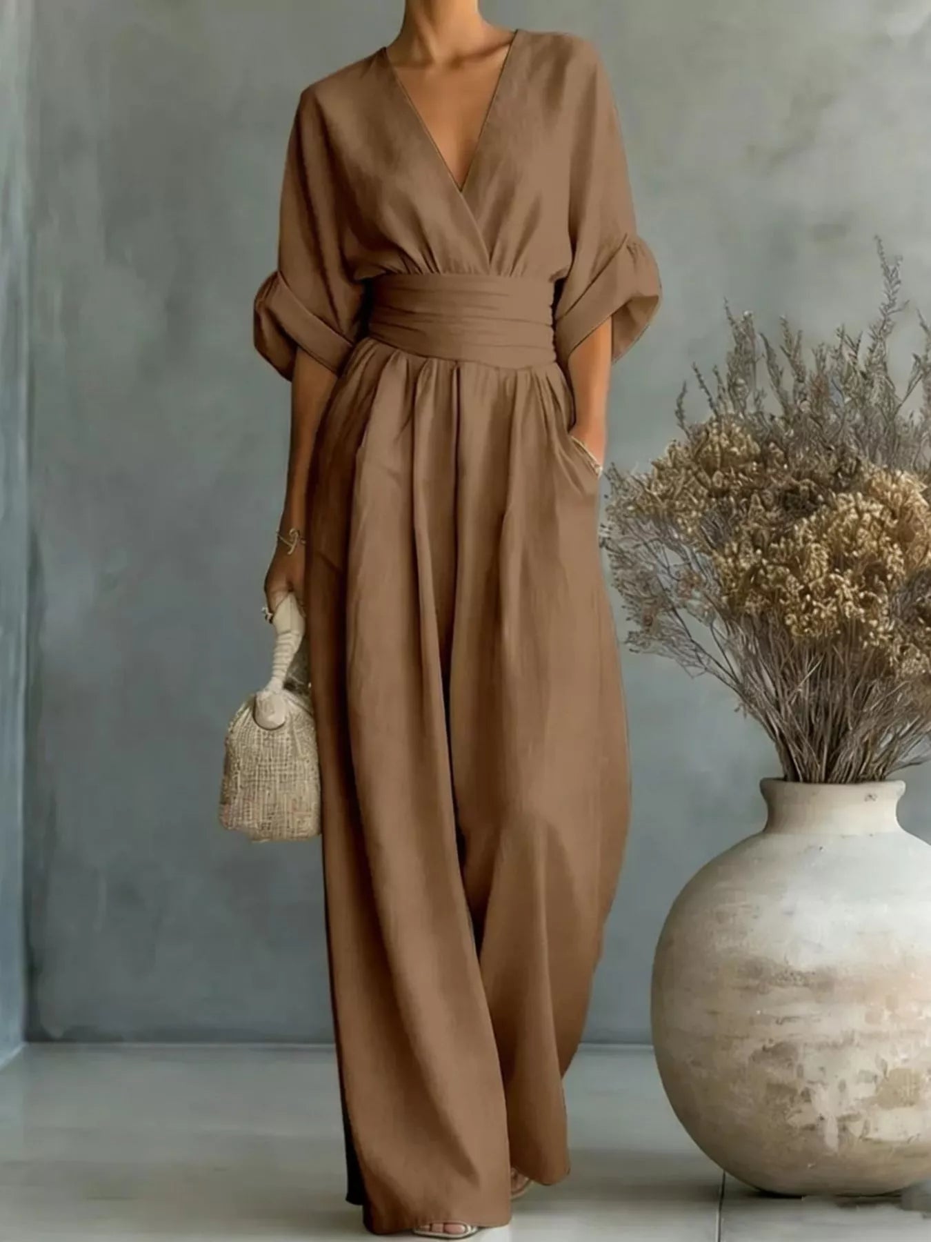 Trendsi Full Size Half Sleeve Wide-Leg Jumpsuit Plus Size -
