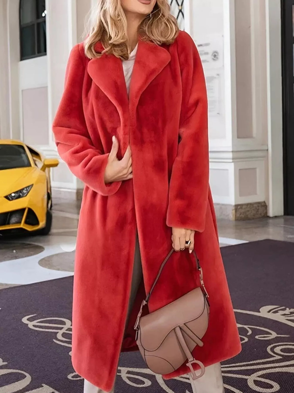 Faux Fur Longline Coat — front view
