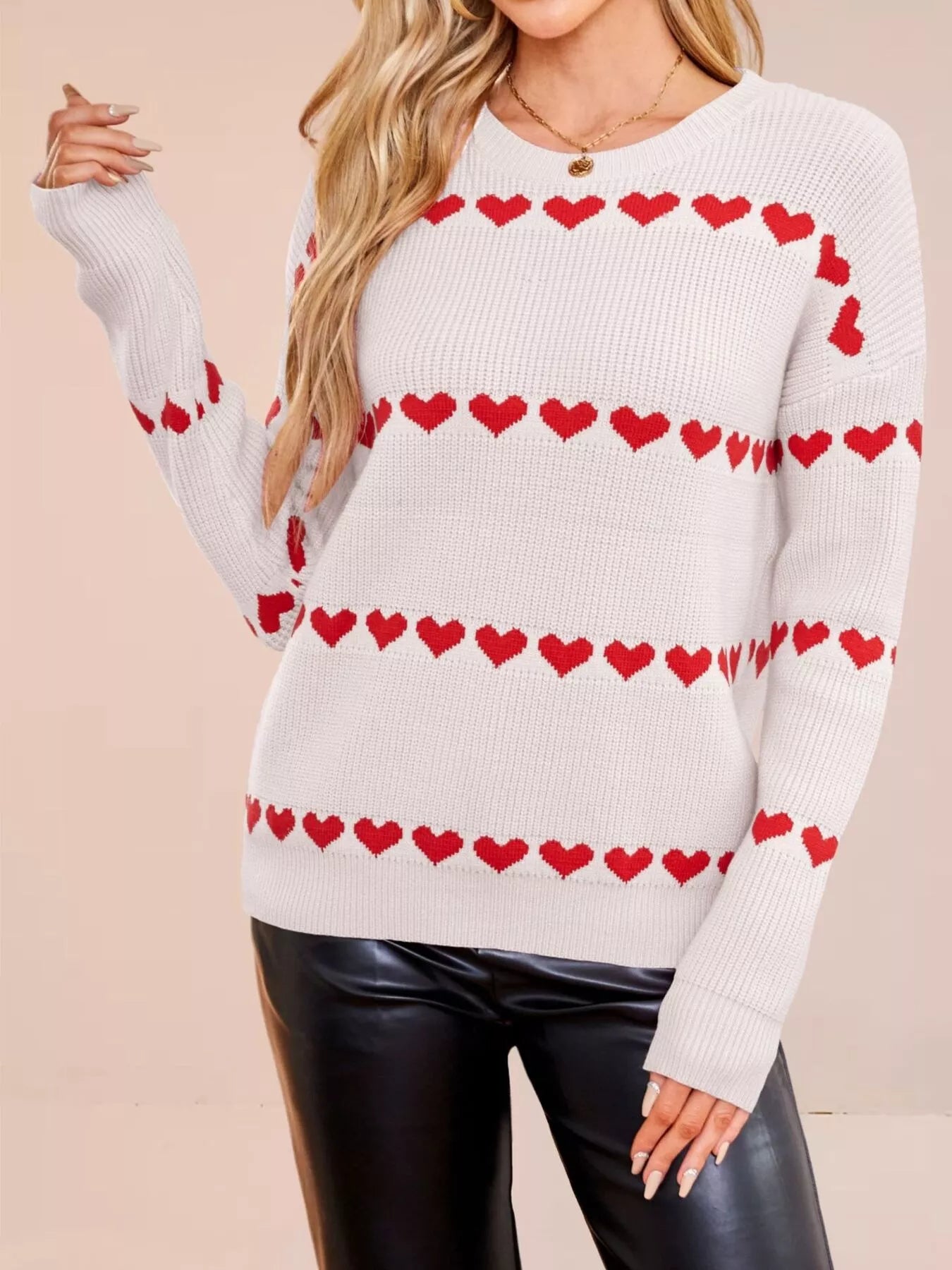 Trendsi Heart Pattern Dropped Shoulder Sweater -