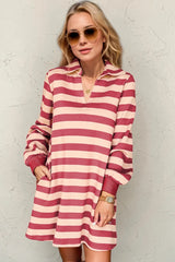 Trendsi Double Take Full Size Striped Contrast Collared Neck Long Sleeve Dress -