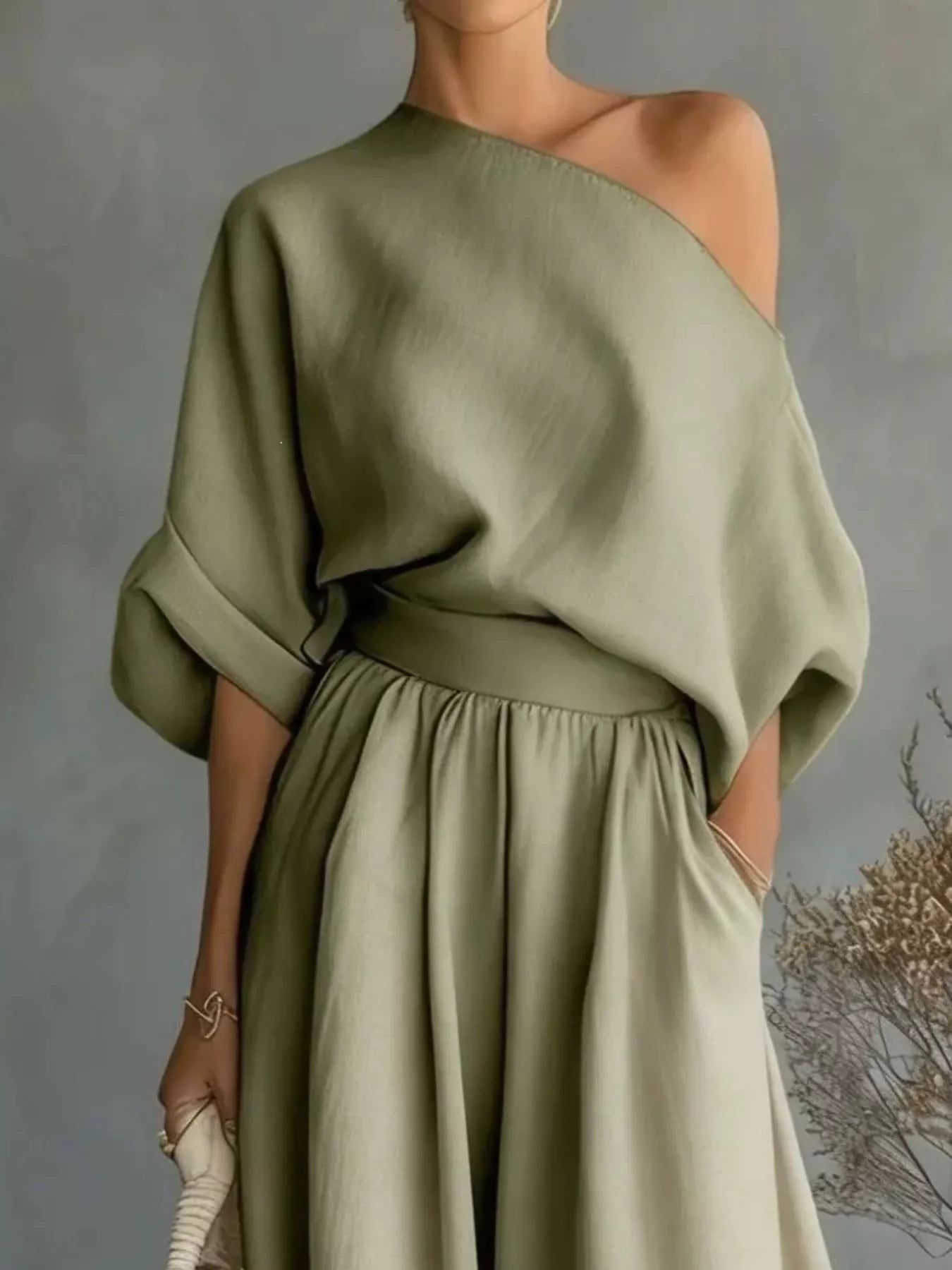 Trendsi Full Size One Shoulder Top and Wide Leg Pants Set Plus Size -