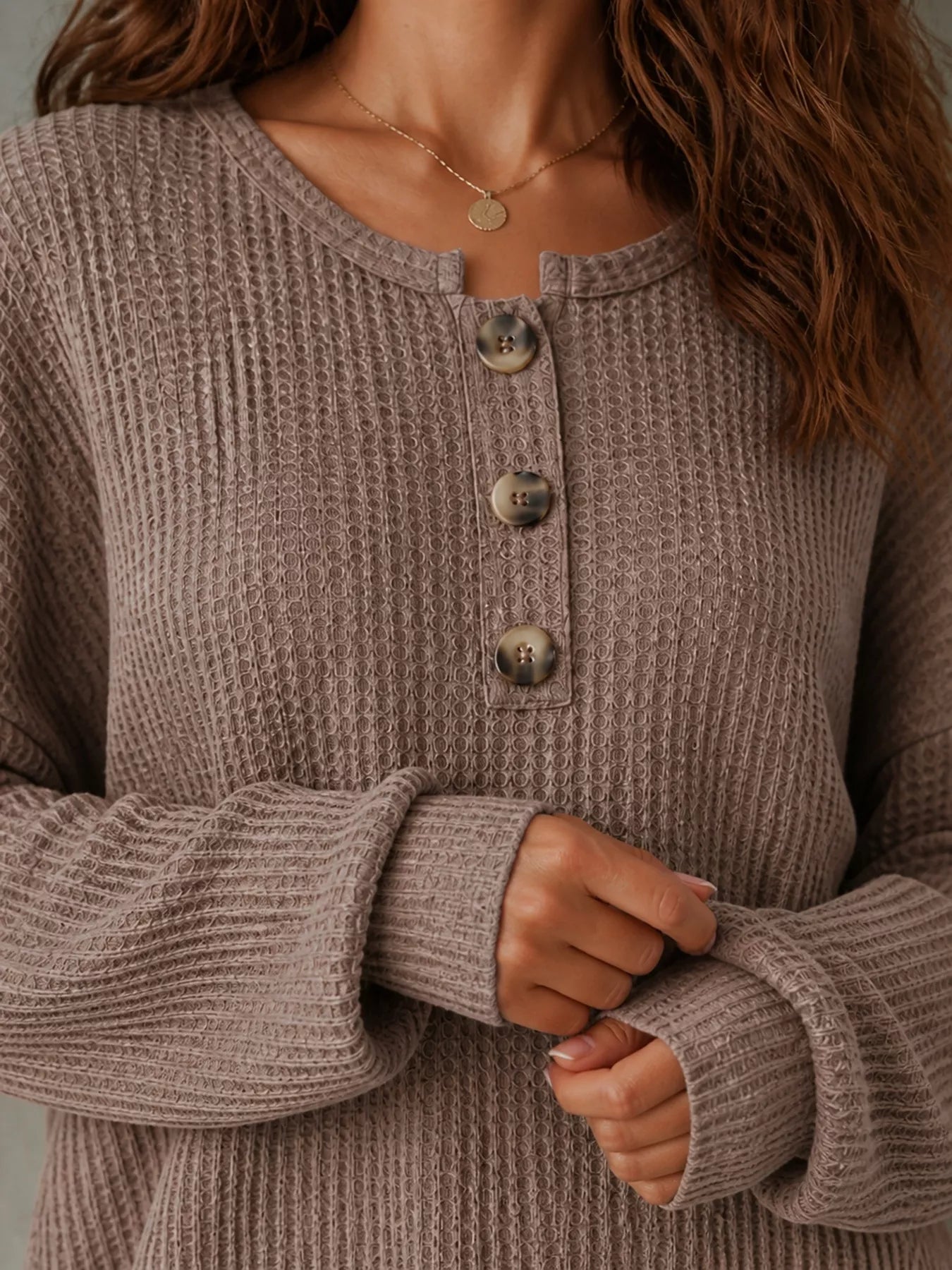 Trendsi Button Detail Dropped Shoulder Knit Top -