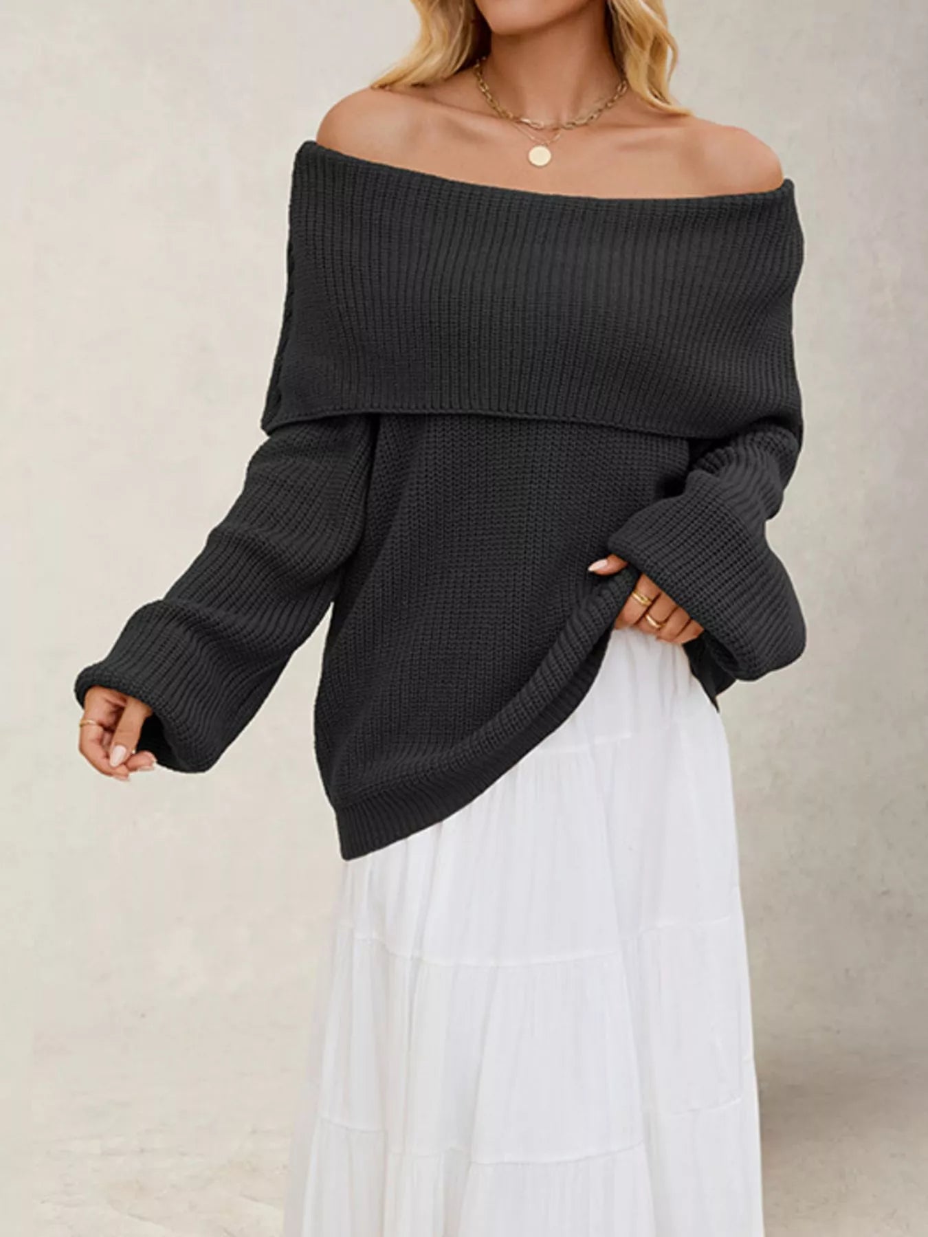 Trendsi Off-Shoulder Long Sleeve Sweater -