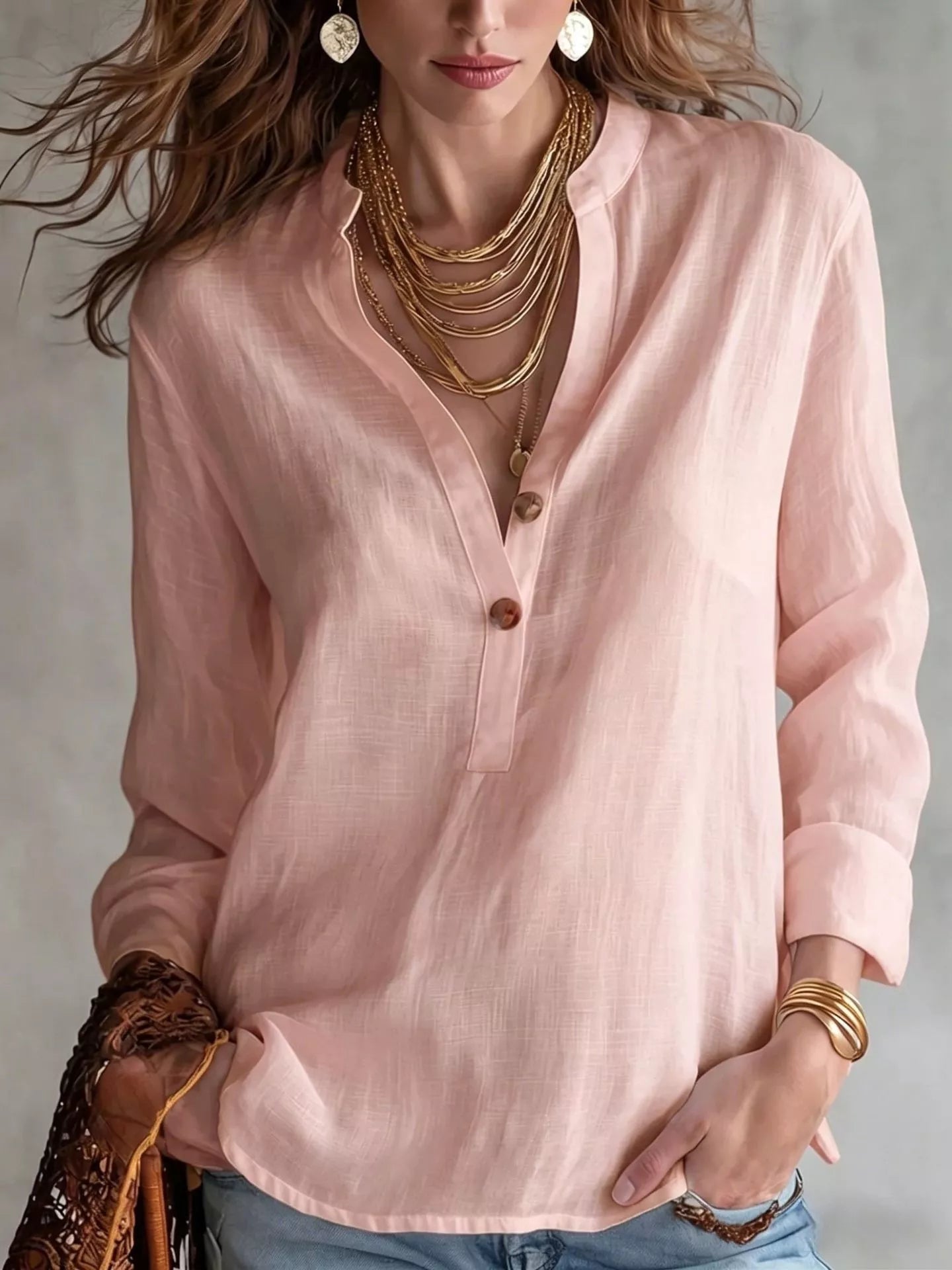 Trendsi Button Detail Long Sleeve Shirt -