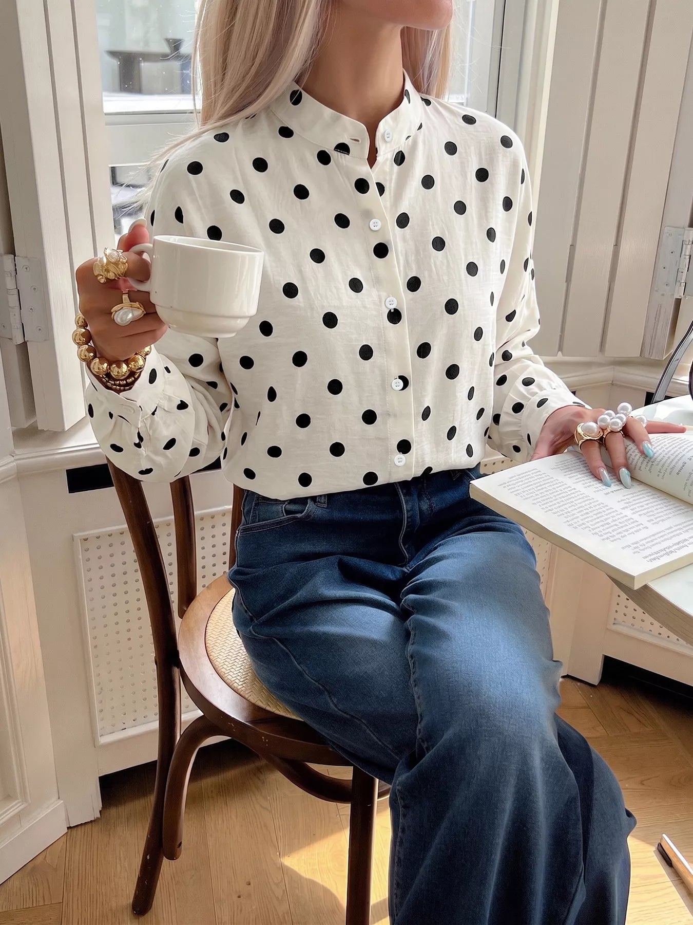 Trendsi Polka Dot Button-Up Shirt -