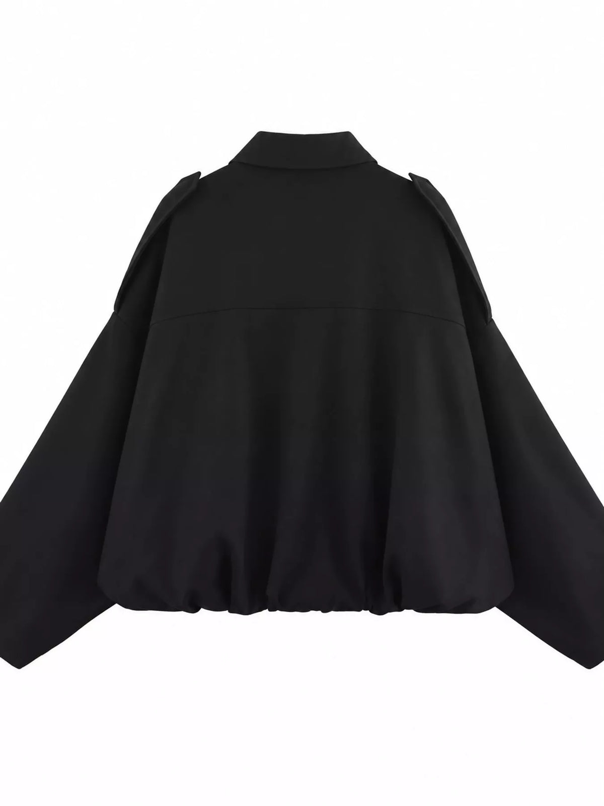 Black elastic hem batwing sleeve jacket, back view