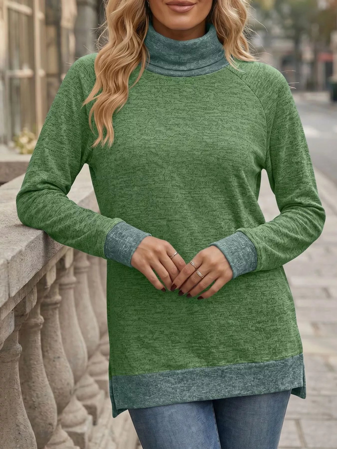 Trendsi Turtleneck Raglan Sleeve T-Shirt -
