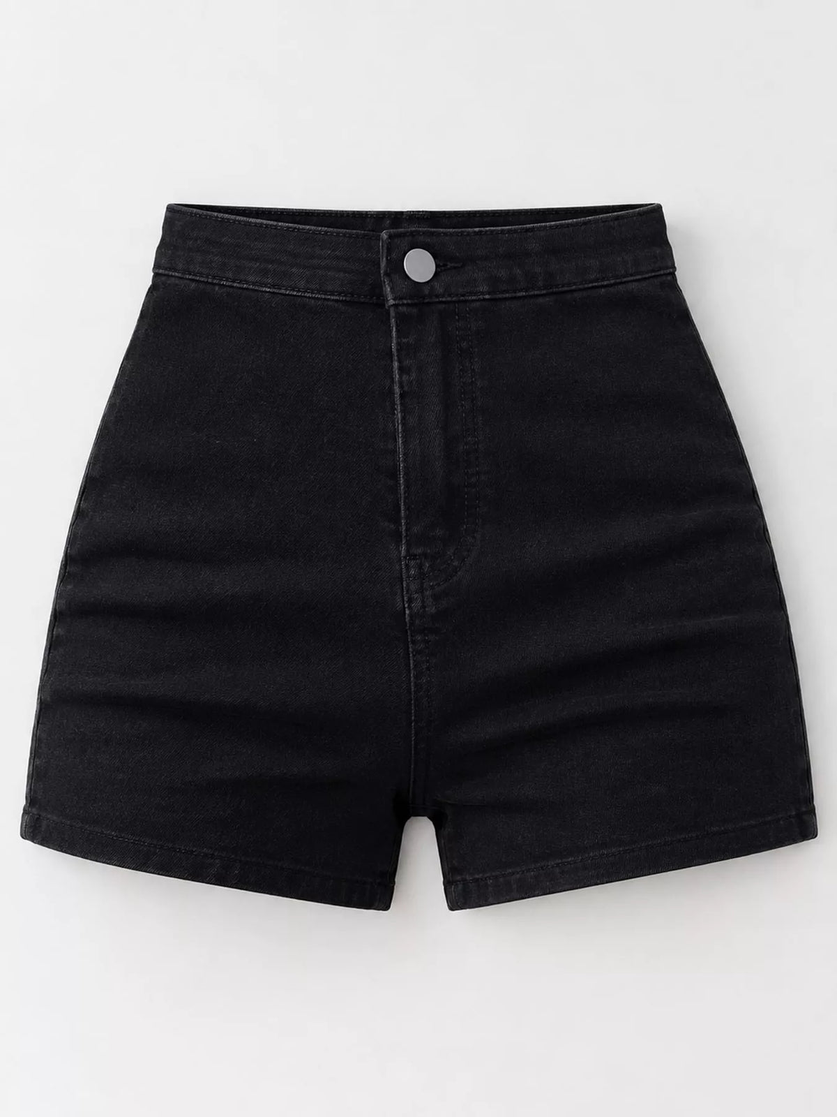 Denim shorts, black flat shorts front