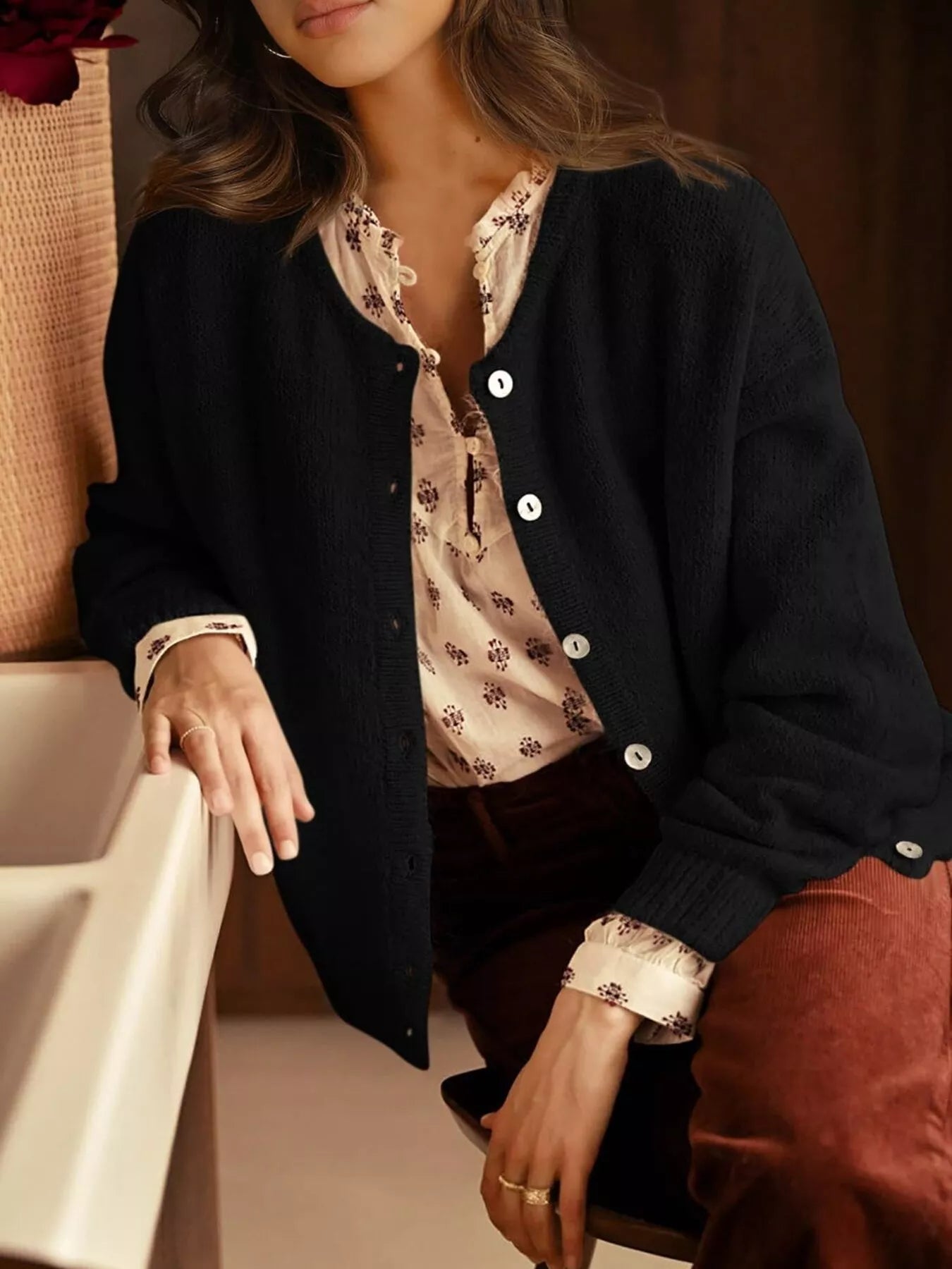 Trendsi Button-Down Dropped Shoulder Cardigan -