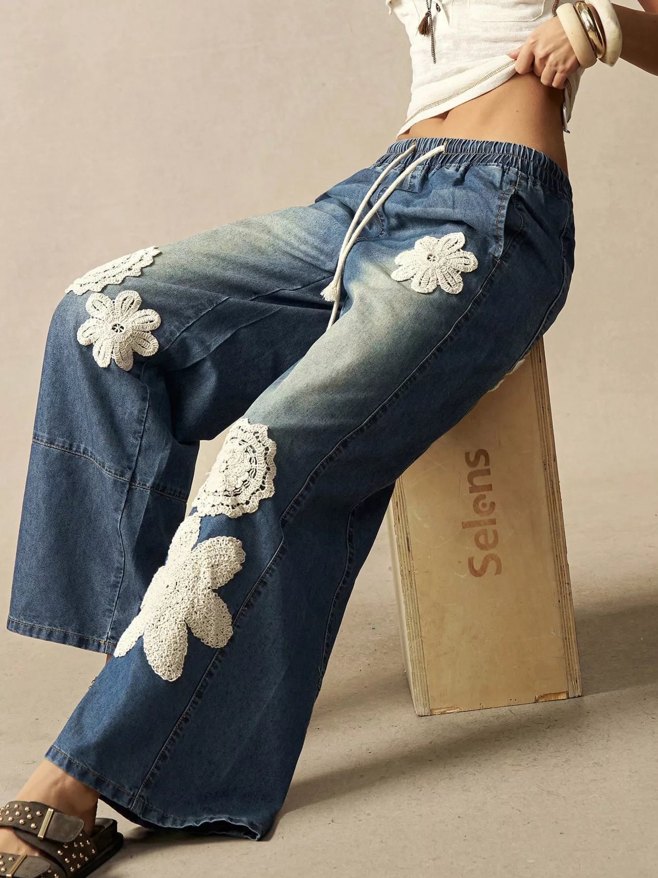 Trendsi Wide-Leg Drawstring Jeans -