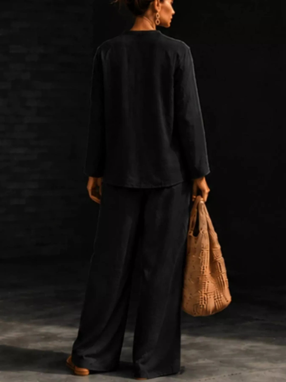 Trendsi Notched Long Sleeve Top and Pants Set -