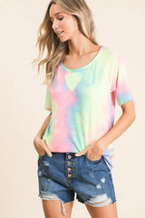 Trendsi BiBi Tie Dye French Terry Print Top -