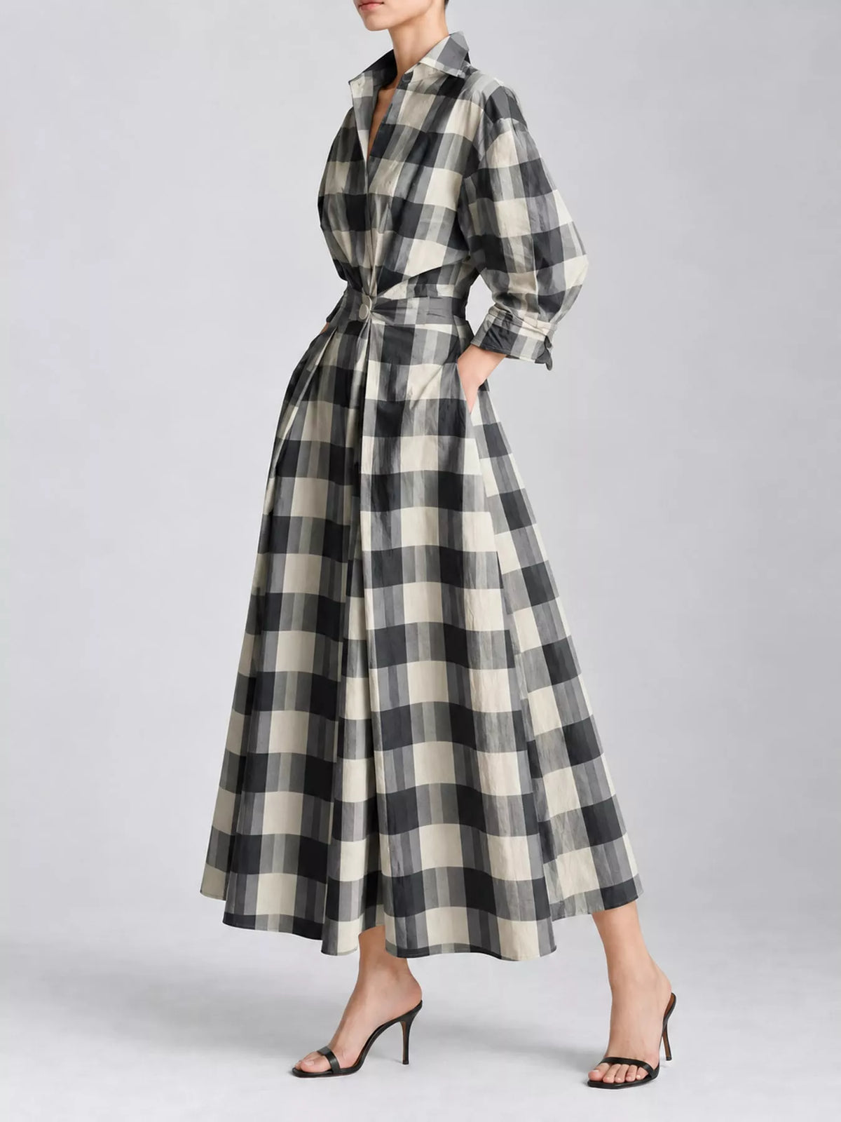 Collared Three-Quarter Sleeve Midi Shirt Dress — side view