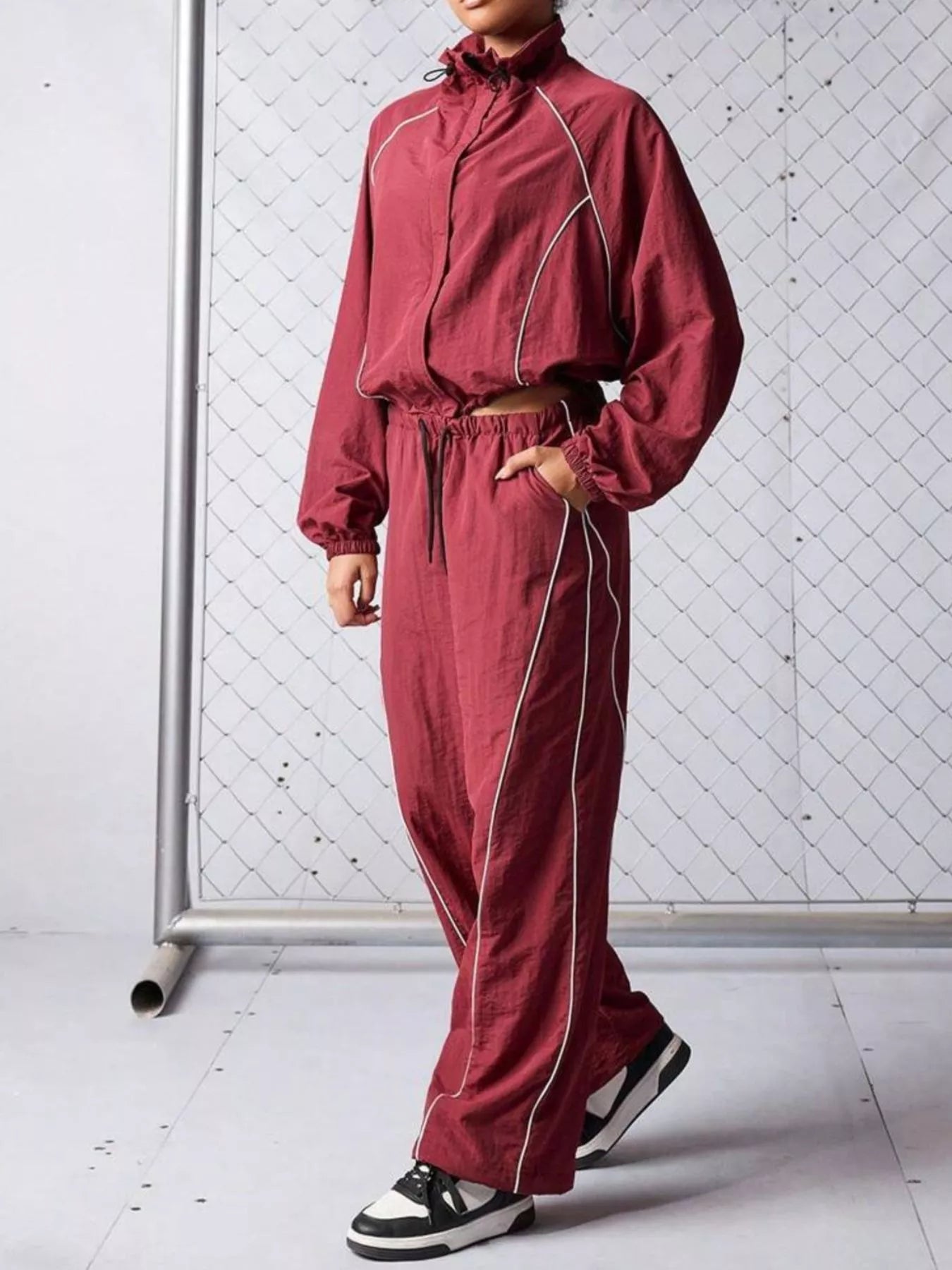 Trendsi Crop Jacket and Wide-Leg Pants Set -