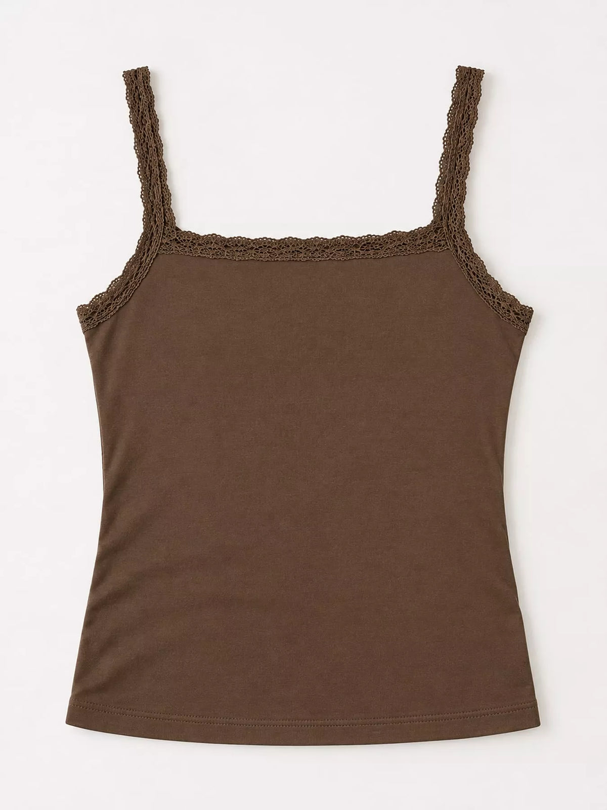 Lace camisole, brown flat lay