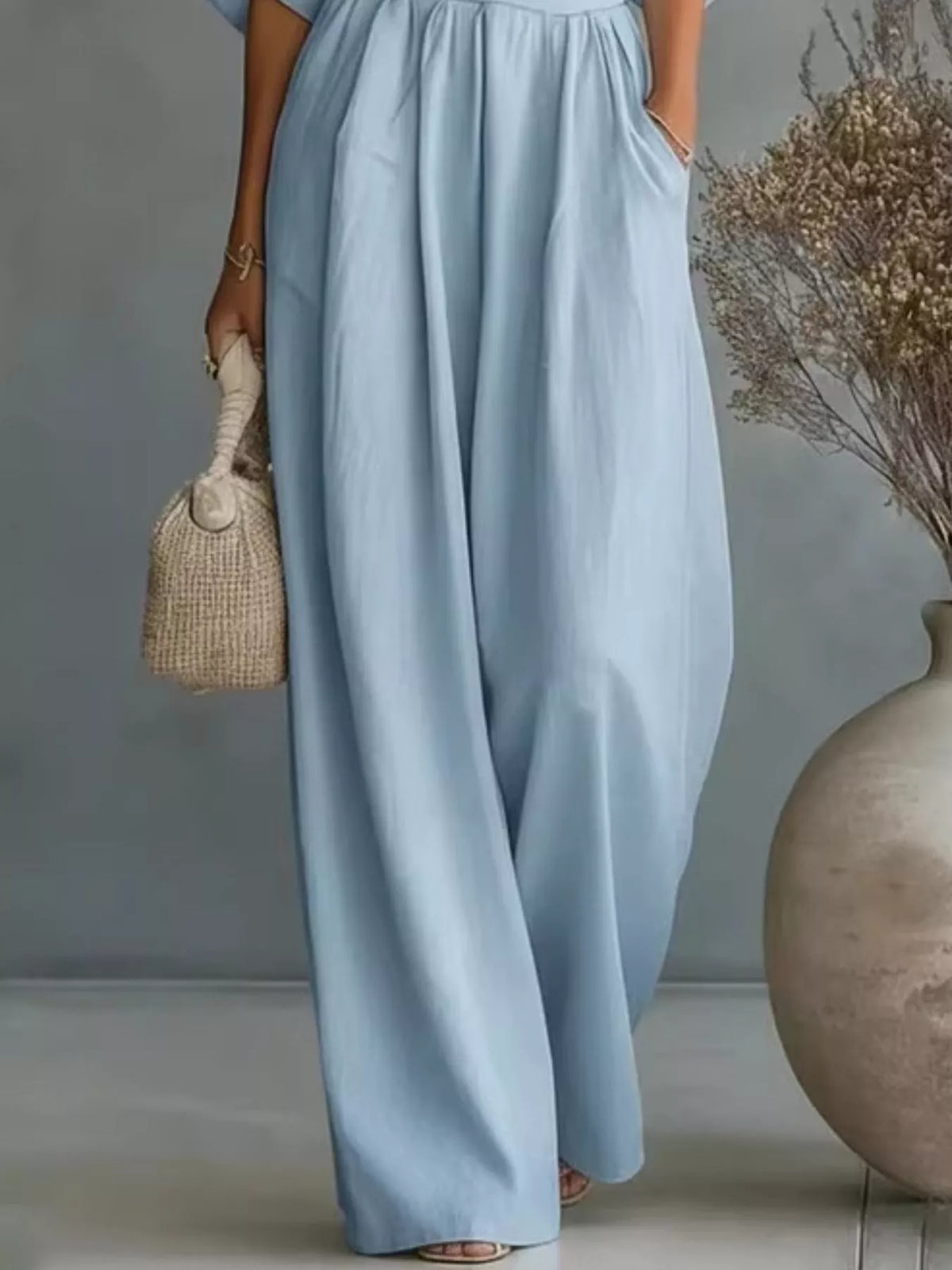 Trendsi Full Size Half Sleeve Wide-Leg Jumpsuit Plus Size -