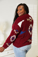 Trendsi HEYSON Full Size Aztec Soft Fuzzy Sweater -