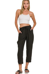 Trendsi Zenana Woven Crepe Elastic Band Waist Pants -