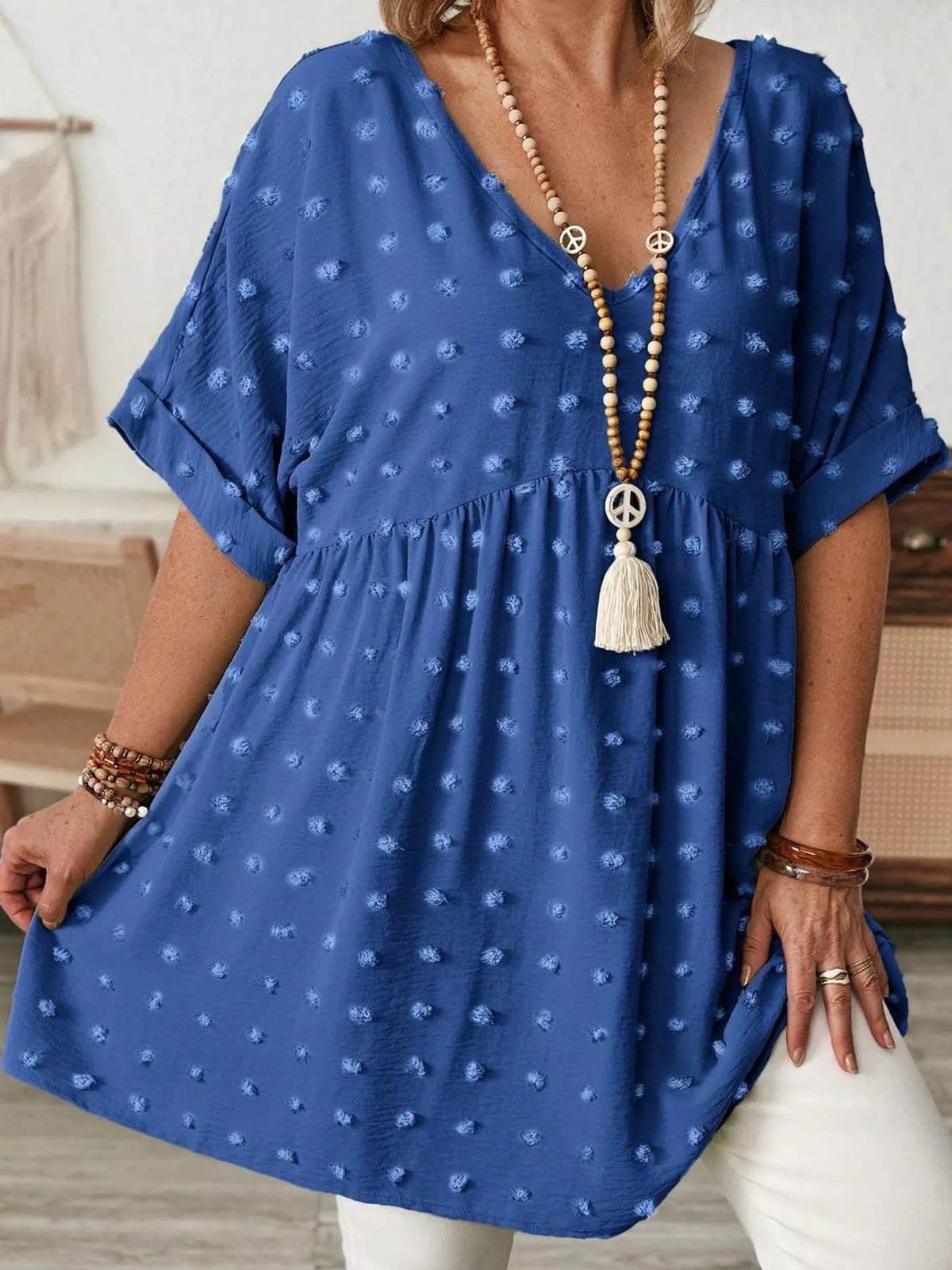 Swiss-dot blouse, blue front