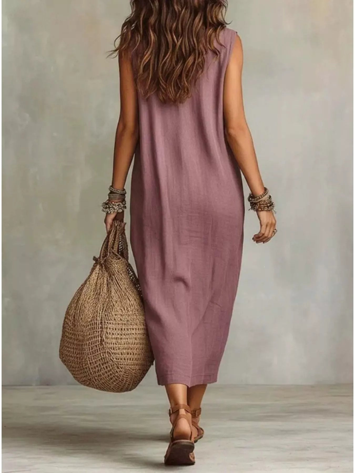 Trendsi Full Size Cowl Neck Sleeveless Midi Dress Plus Size -