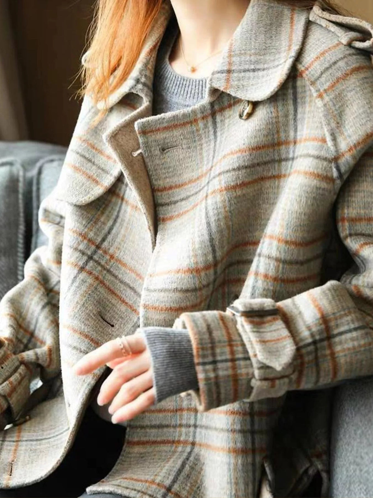 Vintage Plaid Button-Up Jacket — construction details